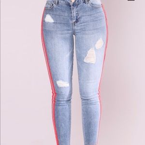 Distressed Red Stripe Skinny Jeans